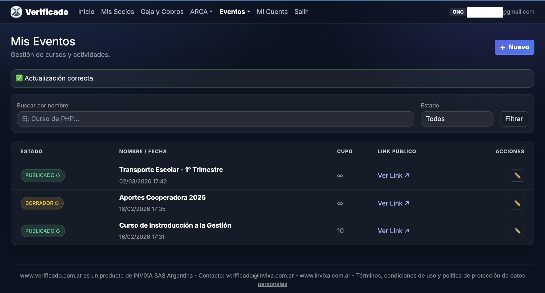 Nomina de eventos